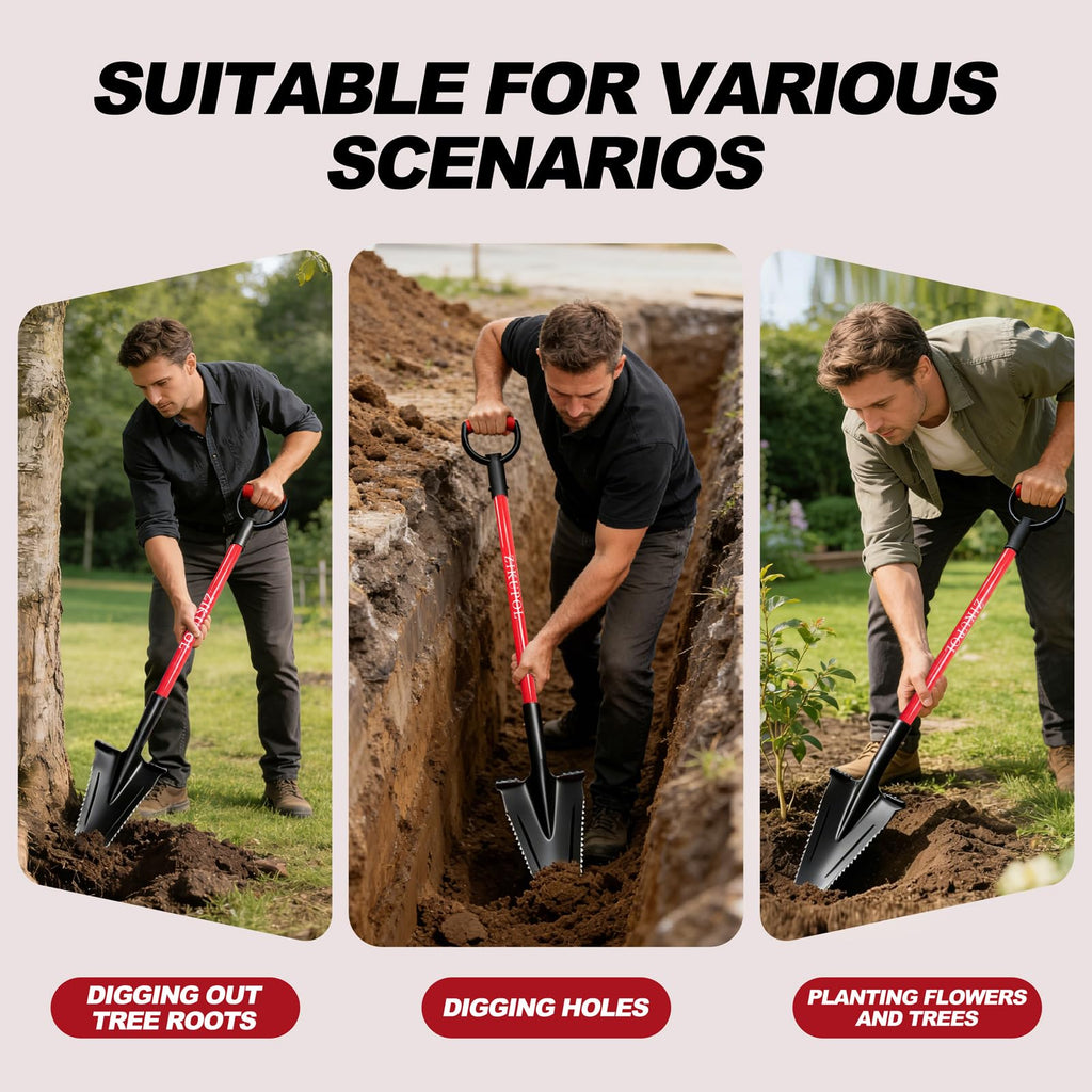 ZIKUPOL Root Shovel Garden Spade Shovel with Double Serrated Blades for Trenching, Digging,Planting,Metal Detecting,46 Inches