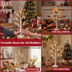 PEIDUO Christmas Decorations, 2FT Birch Tree with LED Lights, Warm White Light up Tree Lamp, Artificial Trees for Home Table Inside, Battery Powered, Timer (2PK)