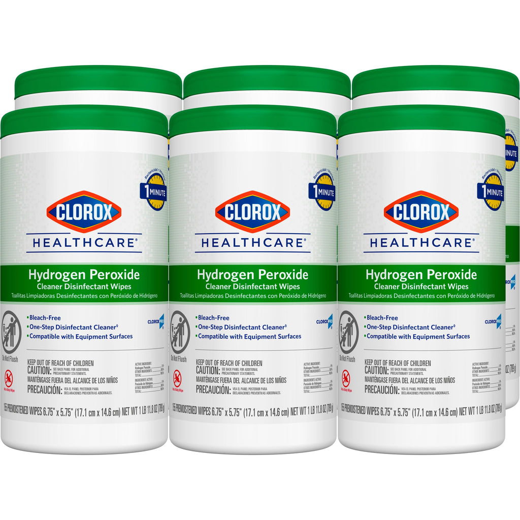 Clorox Healthcare Hydrogen Peroxide Cleaner Disinfectant Wipes, 6.75" x 5.75", 155 Count, Pack of 6 (Package May Vary)