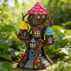 BLBYHO Solar Fairy House 11.8” Tall Fairy Garden House for Outside, Large Fairy Garden Treehouse Accessories Outdoor, Gnome House Garden Statue Fairy Tree House, for Home, Yard, Balcony Decor
