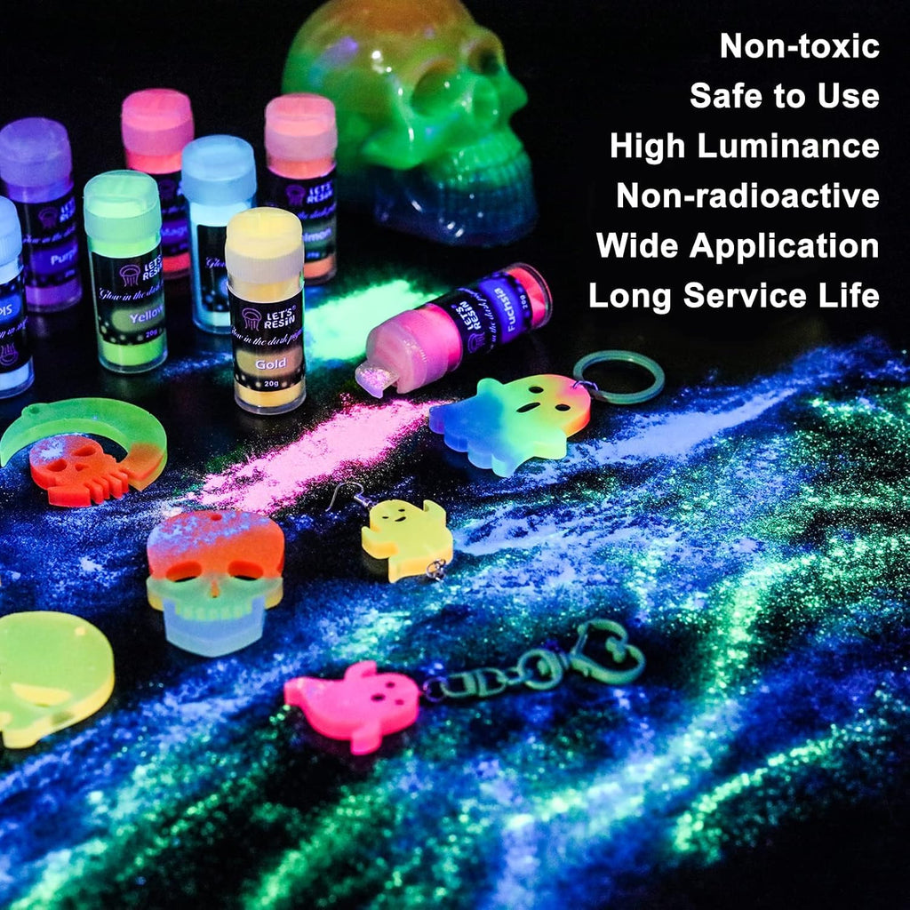 LET'S RESIN 12 Colors Glow in The Dark Pigment Powder for Resin - 20g/Jar