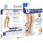 Truform 20-30 mmHg Compression Stockings for Men and Women, Thigh High Length, Dot Top, Closed Toe, Beige, Large