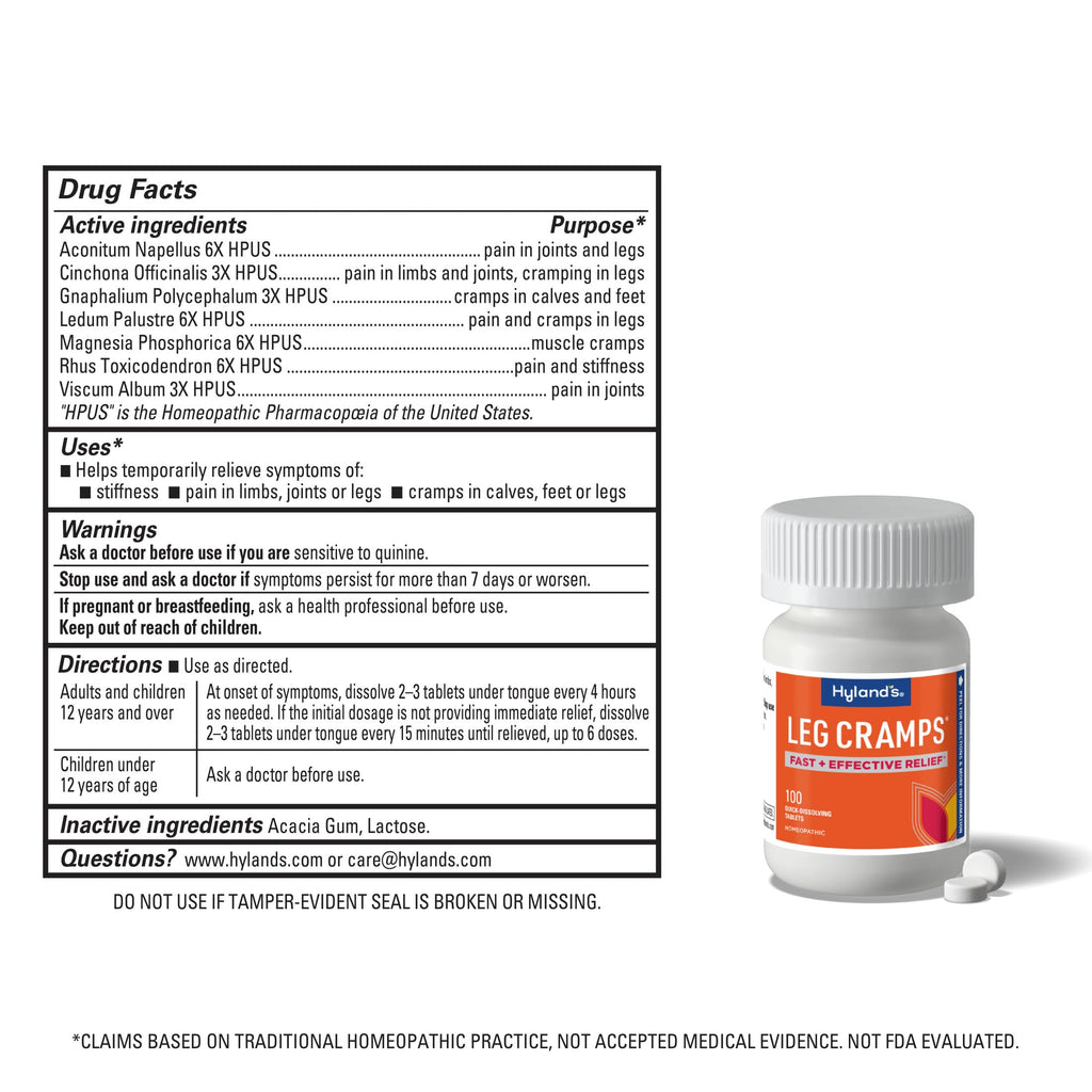 Hyland's Leg Cramps, Relief of Leg, Calf, Charley Horses, and Foot Cramps, 100 Quick-Dissolving Tablets