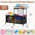 StorageWorks Pool Float Storage, 340 Gallon Rolling Pool Storage Bin, Two-Tier Mesh Swimming Pool Toy Storage, Pool Noodles Holder for Toys, Floats, Balls and Floats Equipment, Black