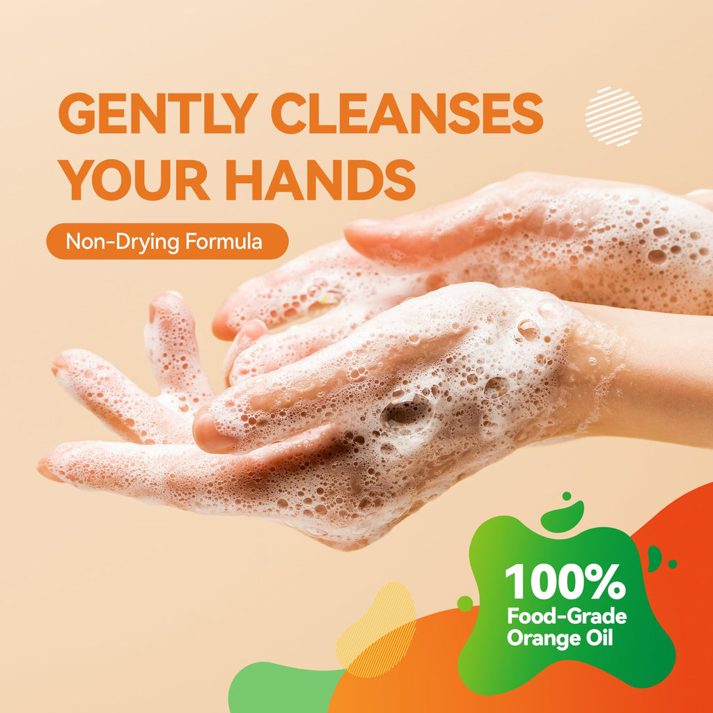 ORANGE HOUSE Natural Liquid Hand Soap, Food-Grade Orange Oil Moisturizing Hand Wash, Plant-Based & Hypoallergenic, Gentle for Sensitive Skin, Non-Toxic Citrus Scented Soap, 12 Fl Oz (6 Pack)