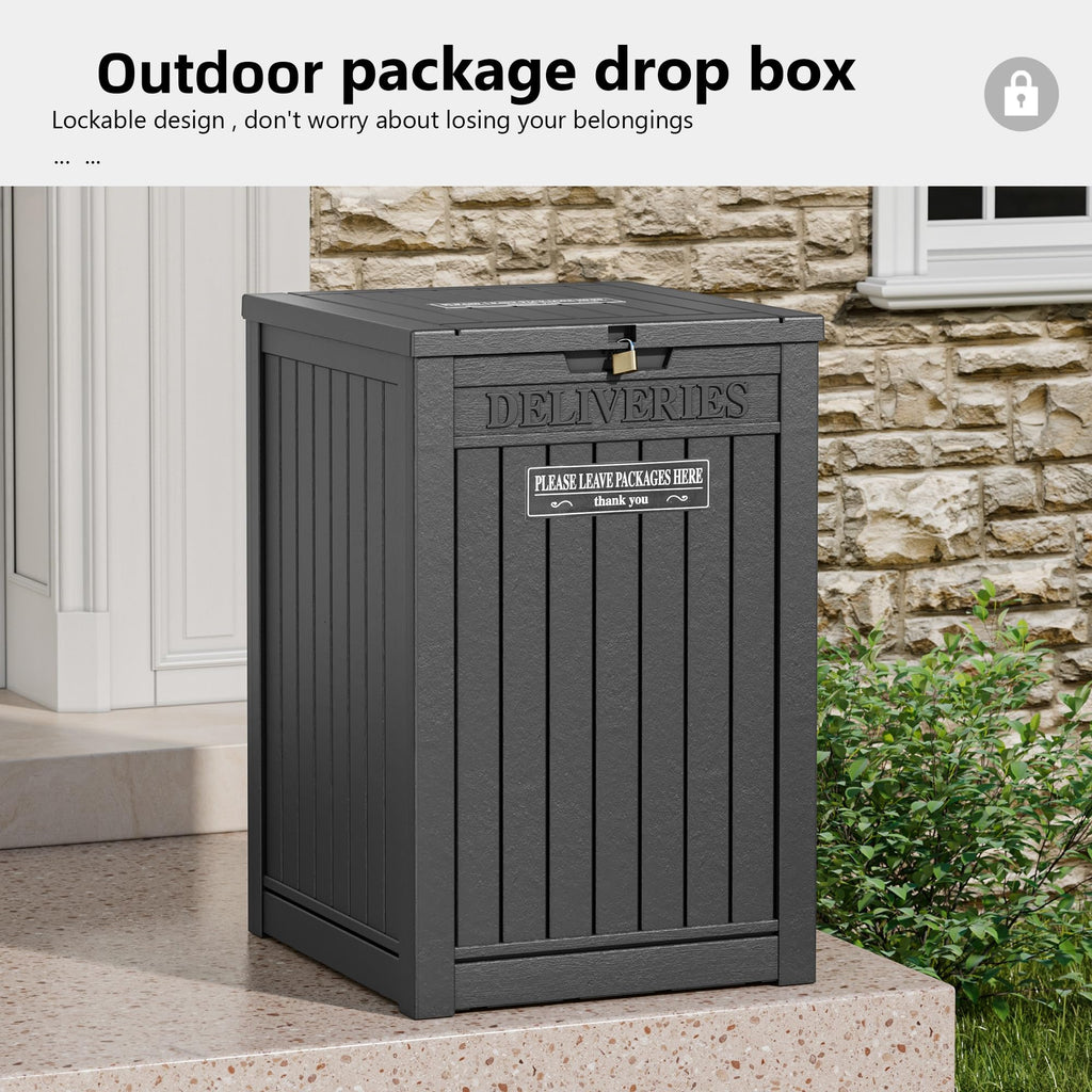 GULAIMOAO Package Delivery Box for Outside, Waterproof Outdoor Storage, Black