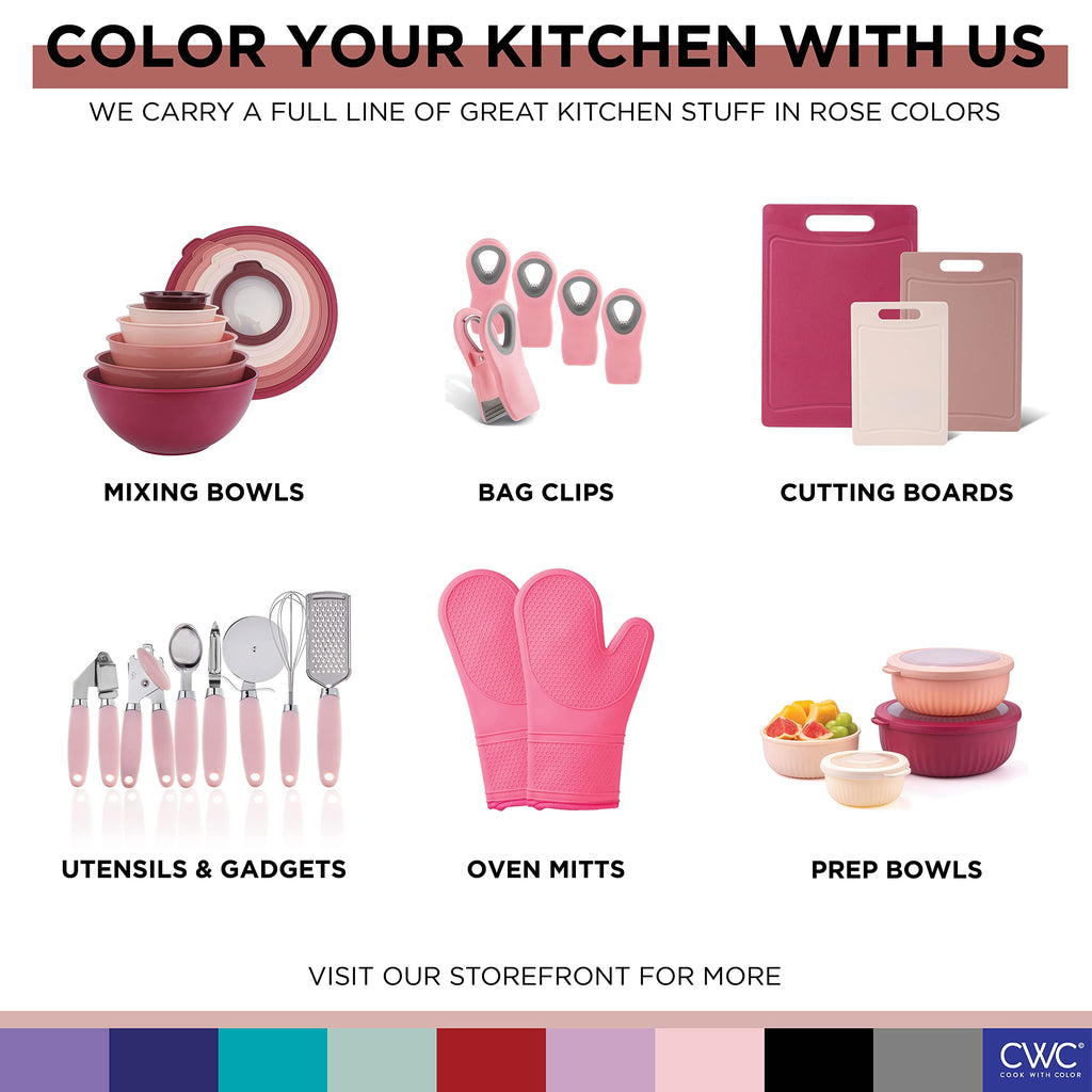 COOK WITH COLOR Prep Bowls with Lids- Wide and Deep Nesting Plastic Small Mixing Bowl Set with Lids, 12 Piece Set - Deep Bowls, Pink