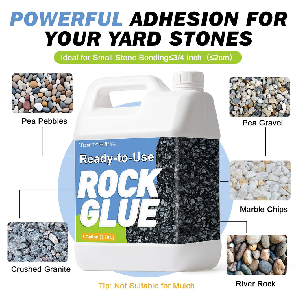 Teexpert Rock Glue for Landscaping: 2 Gallon New 2026 Formula Ready-to-Use Gravel Glue for Pea Gravel, Stones, Pebbles, River Rock – Strong Adhesion for Outdoor Landscape, Driveways Edge, Patio, Yard