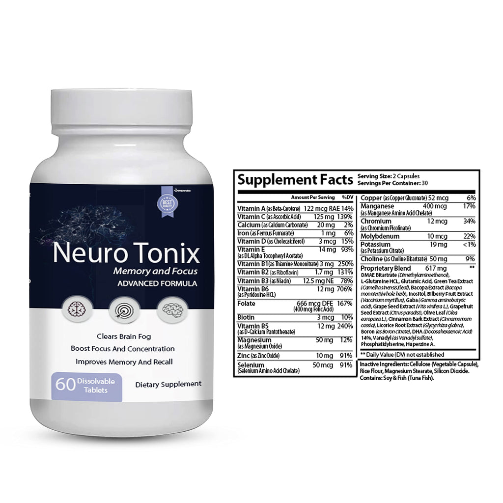 Neuro Tonix Advanced Formula for Memory and Focus Supplement - 6 Pack NeuroTonix 360 Capsules (Pills)