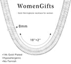 Chunky Silver Long Herringbone Necklace for Women – Stainless Steel Dainty Snake Chain Choker, Trendy Simple Long Layered Jewelry Non Tarnish, 8mm, 18 Inch & 2 Inch Extension Chain, Gift for Her