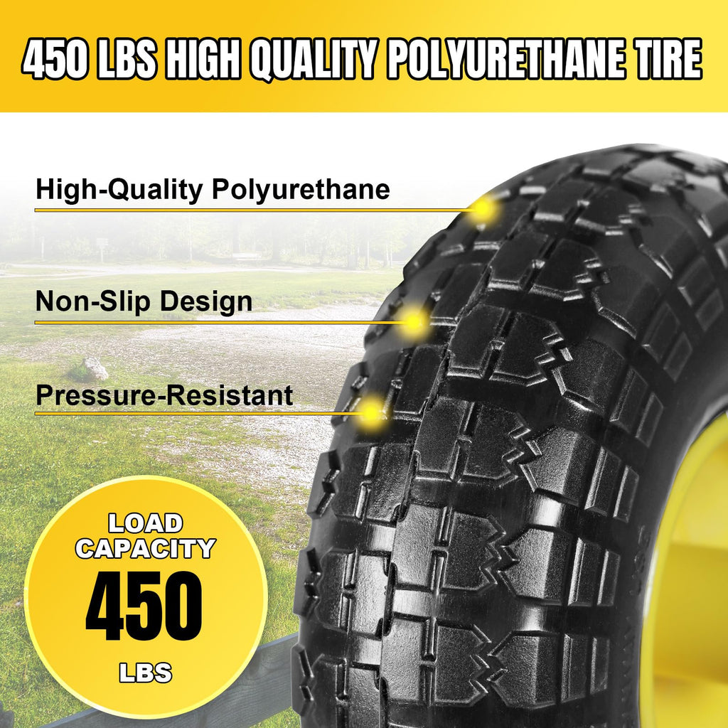 10 Inch Soild Rubber Dolly Tire Wheels, 4.10/3.50-4" Tire and Wheel Flat Free for Garden Carts, 5/8" Bearings,2.1"Offset Hub for Hand Truck, Gorilla Cart, Wheelbarrow Metal (4 Packs)