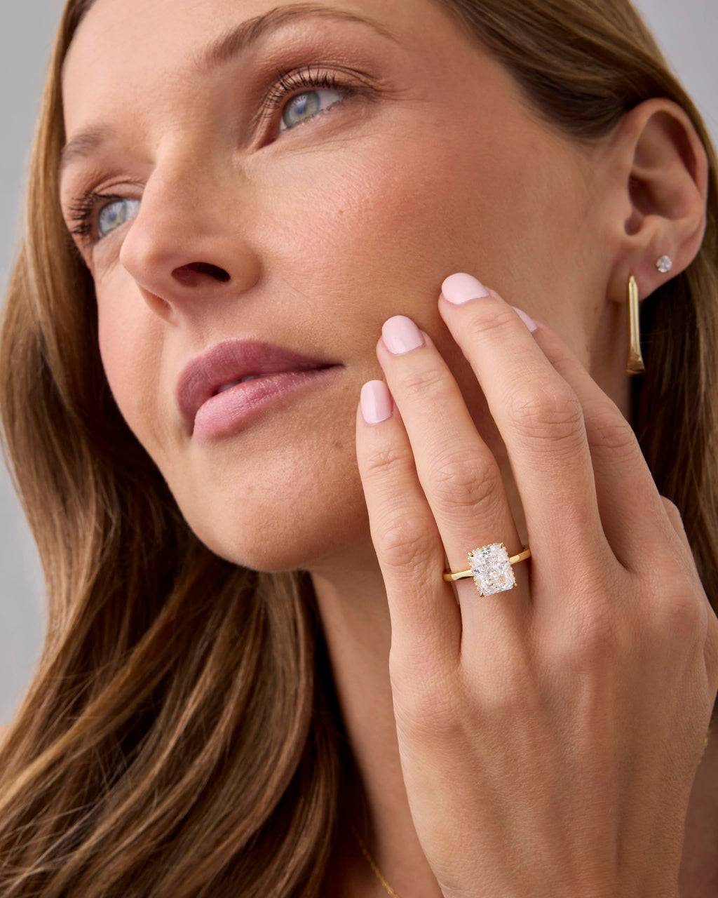 PAVOI 14K Yellow Gold Plated Radiant Cut Hidden Halo Engagement Ring
