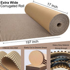 SYOGUA Corrugated Cardboard Roll, 17 x 197 Inches Thicker Wider Corrugated Paper, Single Face Large Cardboard Sheets Thick Cardboard Roll for Crafts, Shipping, Mailing, Gift Packaging