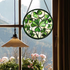 CRISGIF Stained Glass Window Hanging - Ireland Green Lucky Clover Suncatcher for Doors Garden St. Patrick's Day Sun Catchers Decor Mother's Day Birthday for Women Men Mom Nana 6.3 in