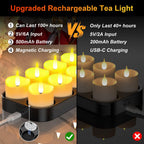 YiaMia Upgraded Rechargeable Tea Lights with Magnetic Charging Base 12 Pack