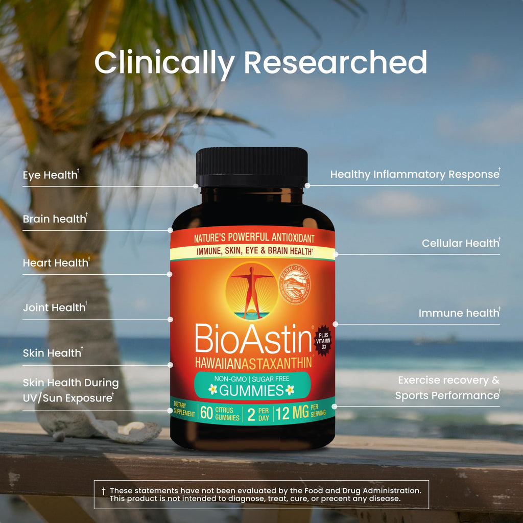 Nutrex Hawaii BioAstin Hawaiian Astaxanthin - Vegan - 12mg High Potency, 60 Citrus Gummies - Antioxidant Support for Skin & Immune Health - Premium Microalgae Grown in Kona - Non-GMO & Gluten-Free