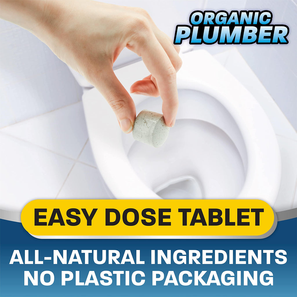 Organic Plumber Septic Tank Cleaner Treatment, Bacteria x Natural Enzyme Flushable Bio Tabs, Rid Sewage Waste & Clean Field System, 1 Year of Tablets