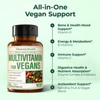 Vegan Multivitamin for Men and Women with Vitamins, Chelated Minerals, Vitamin D, B12, C, A & Zinc for Energy, Focus and Immune Health – Premium Womens and Mens Multivitamins & Multiminerals – 90 Tabs