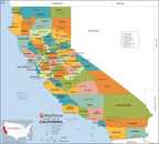 California Counties Map - Large - 48" x 43.25" Rolled Canvas
