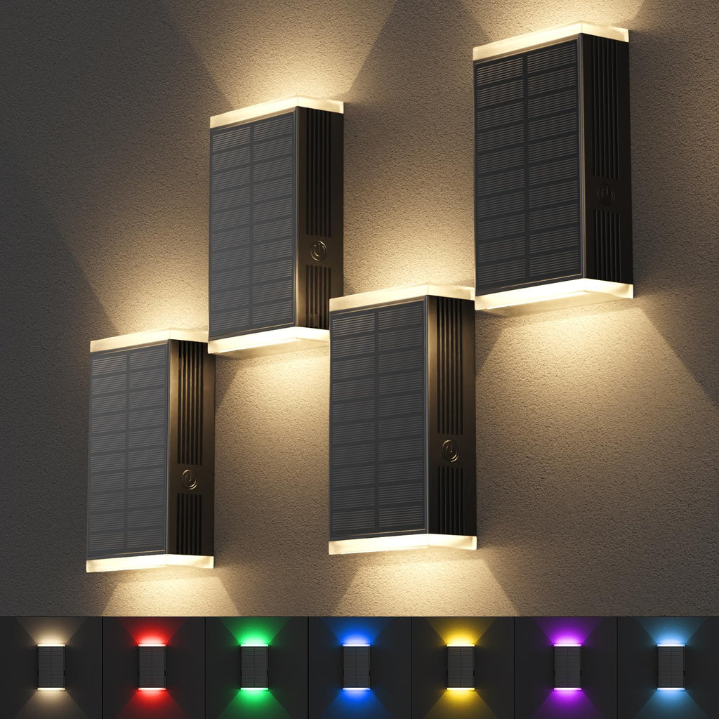 Solar Lights Outdoor,8 Lighting Modes Dusk to Dawn Lighting Wall Sconce IP67 Waterproof Up and Down Solar Wall Light Front Door Light for House, Garage, Porch,Doorway,Fence,Festival Decor (4 PACK)