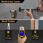 PREXISO 2-in-1 Stud Finder with Laser Level, Rechargeable Multi Surface Cross Line Laser & Wall Stud Scanners Tool for Hanging Frames & Picture, Wood Ac Wire Metal Studs Pipe Detection Gift for Dad