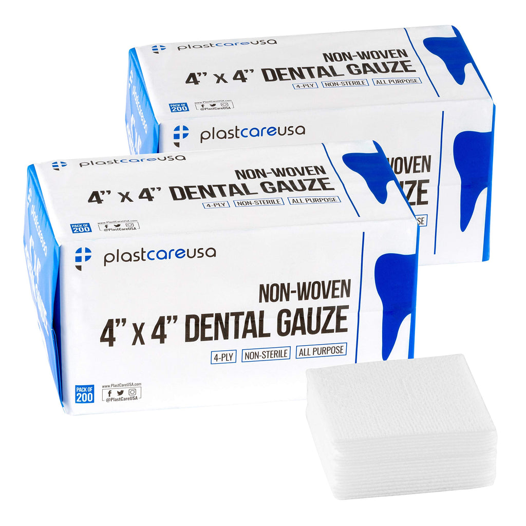 400 Count 4x4 Gauze Pads - Soft 4-Ply Non Woven Sponges - Non Sterile Dental & Esthetic Wipes - All Purpose Medical Squares for First Aid, Surgical, Wound Dressing (2 Packs of 200)