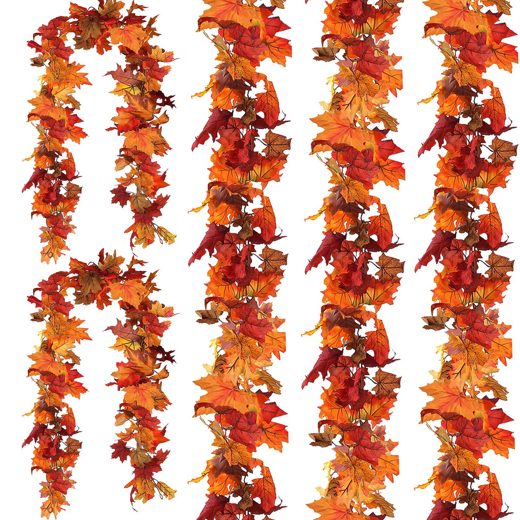 CQURE 5 Pack Fall Garland, 29.5Ft Artificial Autumn Maple Leaves Vines Thanksgiving Halloween Harvest Decor for Fireplace Mantle Table Indoor Outdoor