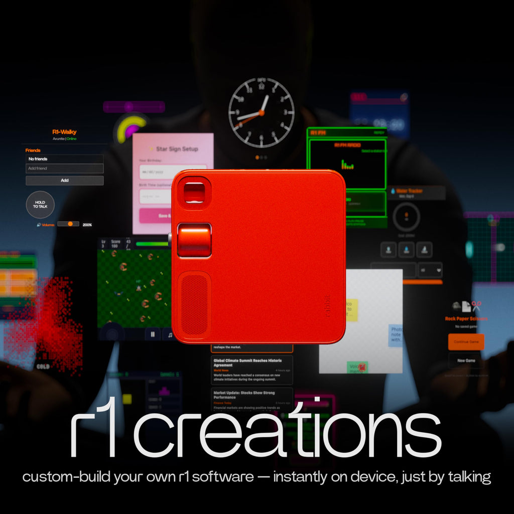 Rabbit r1 AI Voice-Activated Gadget with New and Improved AI Note Taker— No Subscription Fees — Vibe Coding and OpenClaw on Device, Voice Recorder, Unlimited Transcriptions and Meeting Summaries