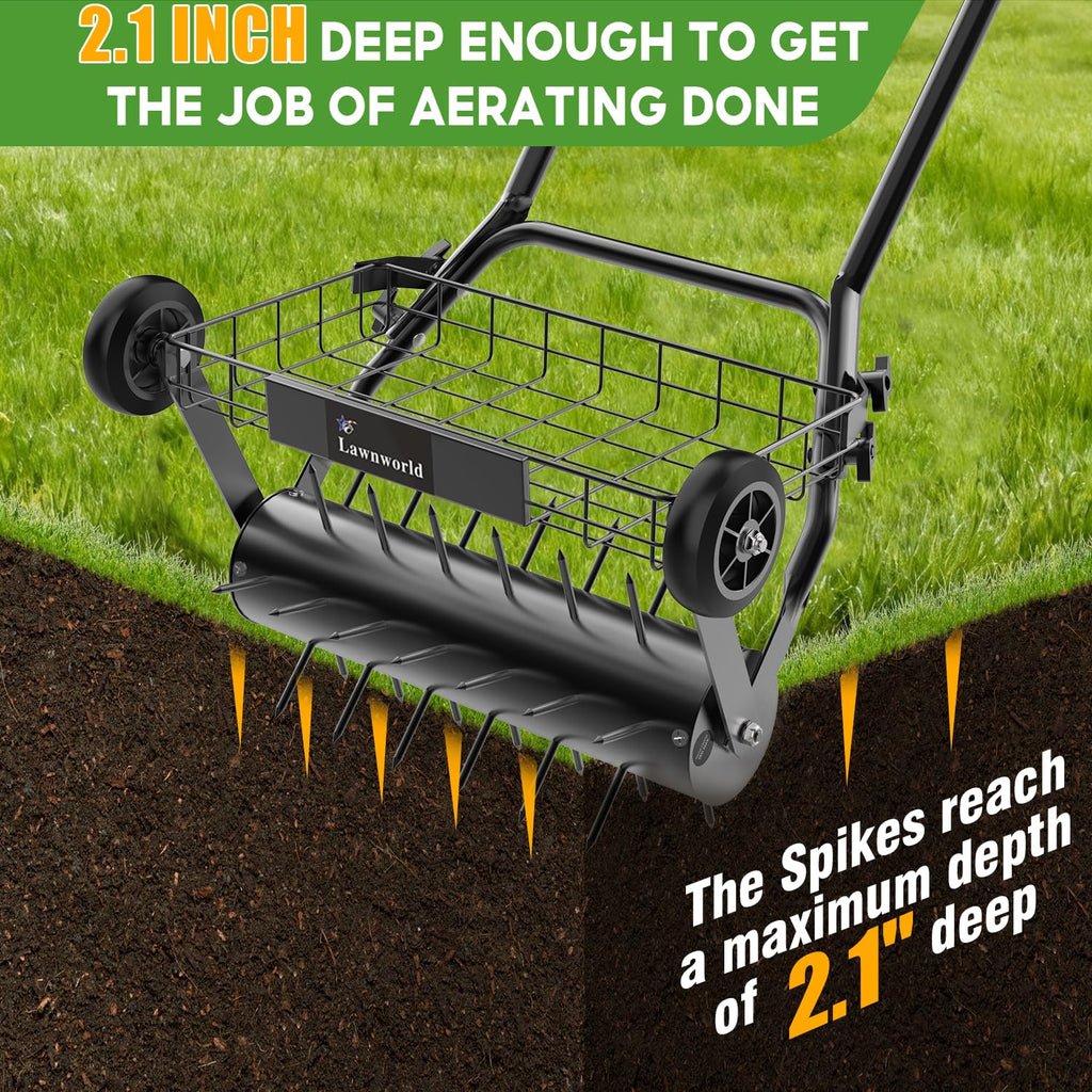 Lawn Aerator Tool, Heavy Duty Manual Lawn Aerators with Dual Weight Up to 100 lbs, Yard Aerator Lawn Tool with 39 Spikes, Grass Aerator for Lawn Care
