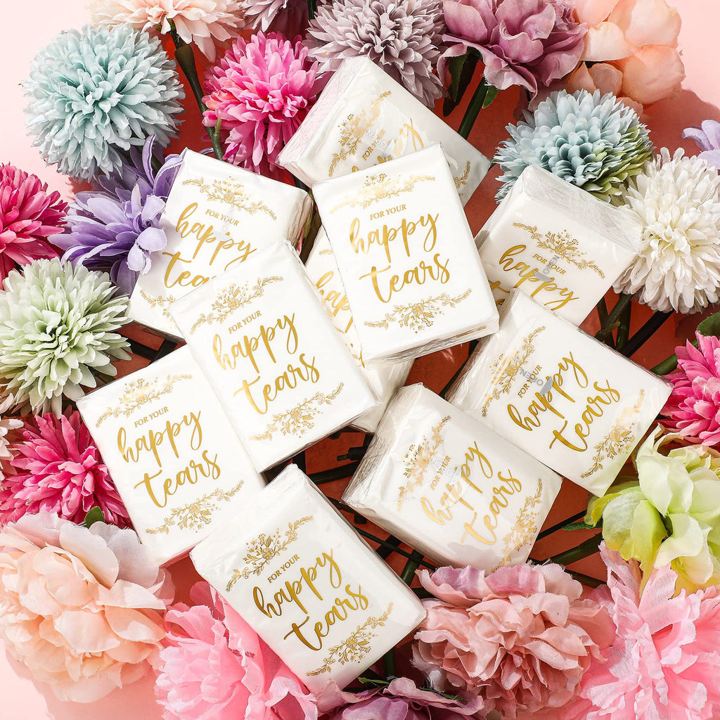 100 Pack For Your Happy Tears Wedding Tissues for Guests 3 Ply Pocket Size, Individual Travel Facial Tissue Packs for Wedding Party Favors(Classic)