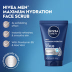 NIVEA MEN Maximum Hydration Face Scrub with Provitamin B5 and Aloe Vera, Exfoliating Face Wash Deeply Cleanses to Unclog Pores, 4.4 Oz Tube, Pack of 3