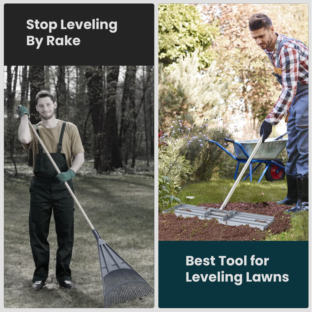 Dremmt Lawn Leveling Rake 45"x10" Lawn Leveler Ground Full Stainless Steel Leveling Landscape Rake Topdressing Spreader Levelawn Tool for Backyard, Garden, Golf Couse, Farm, Pasture