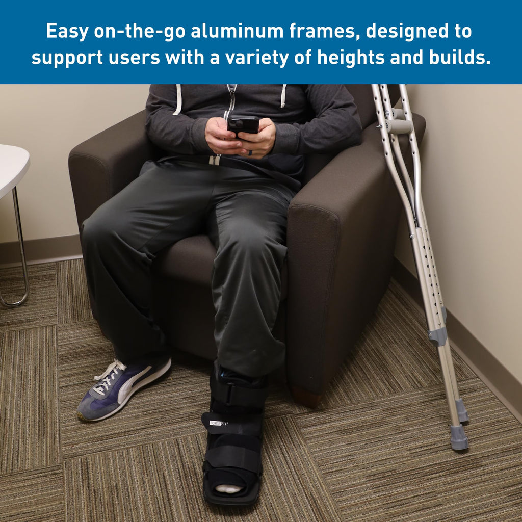 BodyMed Aluminum Crutches, Tall (Pair) - Adjustable Height (5'10" - 6'6"), Lightweight Design, Padded Underarm Cushions & Hand Grips, Non-Slip Rubber Tips - Supports Up to 300 Pounds