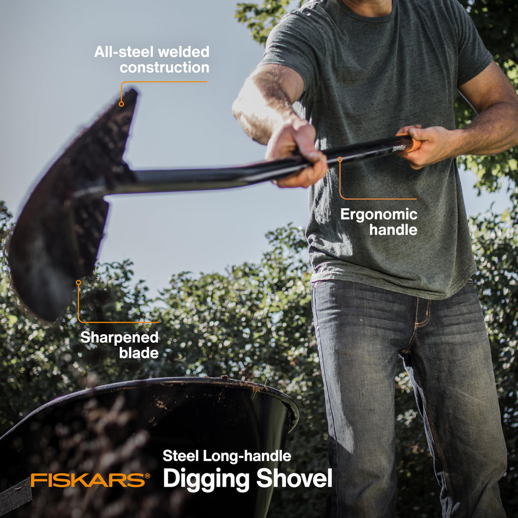 Fiskars 57" Garden Digging Shovel, Heavy Duty Steel Tool, Straight Handle