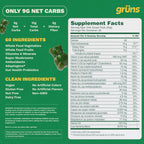 Gruns Adults Super Greens Multivitamin Gummies, Superfood Vitamin Gummy Bears with Spirulina, Chlorella, Prebiotic Fiber for Digestive Health, Adaptogens Supplement, 20 Vitamins & Minerals, 28 Count
