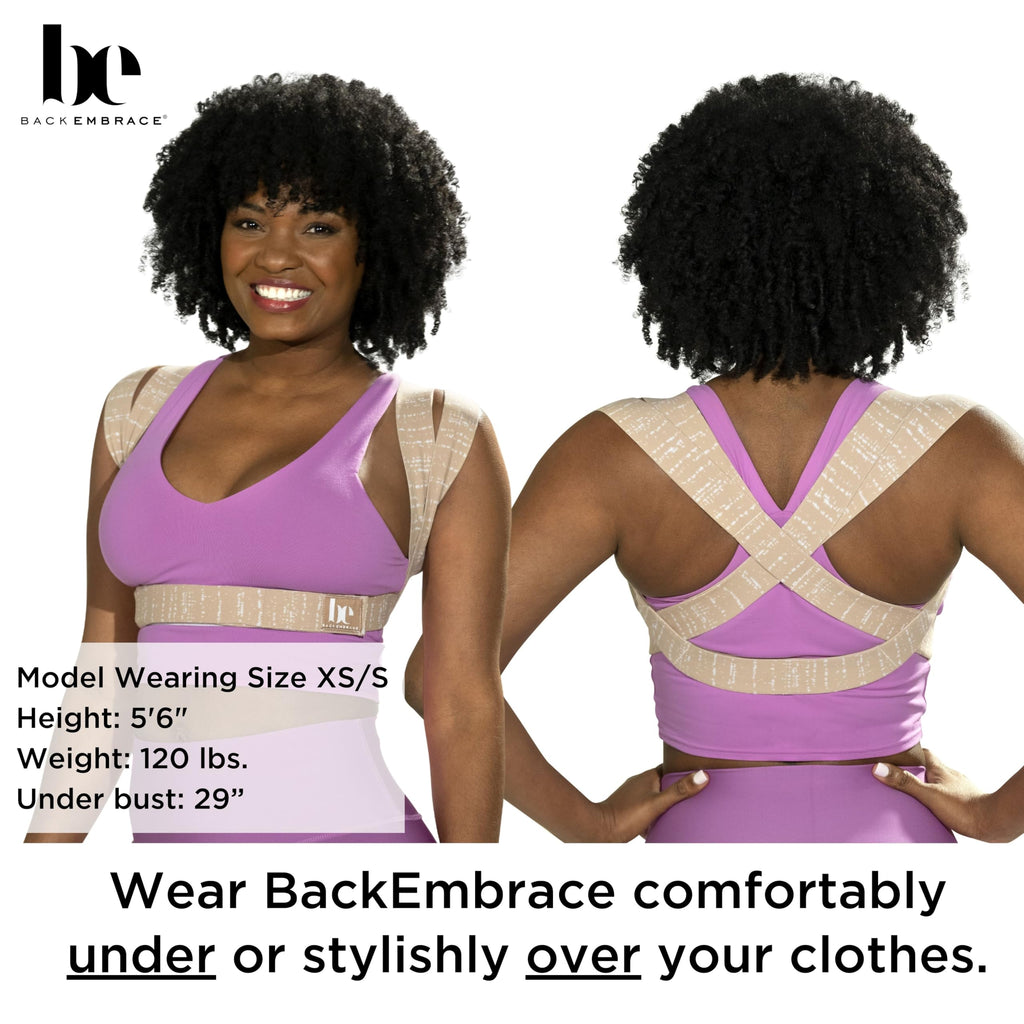 BackEmbrace Posture Corrector for Women and Men - Made in USA - Slim and Adjustable Shoulder Brace - Back Brace for Back Pain Relief - Sand Drizzle M/L