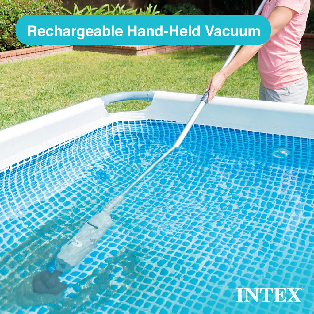 Intex Rechargeable Handheld Pool Vacuum Cleaner with 94” Telescoping Pole, 2 Brush Heads, & Shaft Adapter for PureSpas & Pools