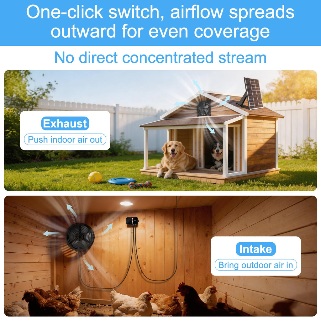 Solar Powered Fan for Chicken Coop with Remote 3 Modes, Intake & Exhaust