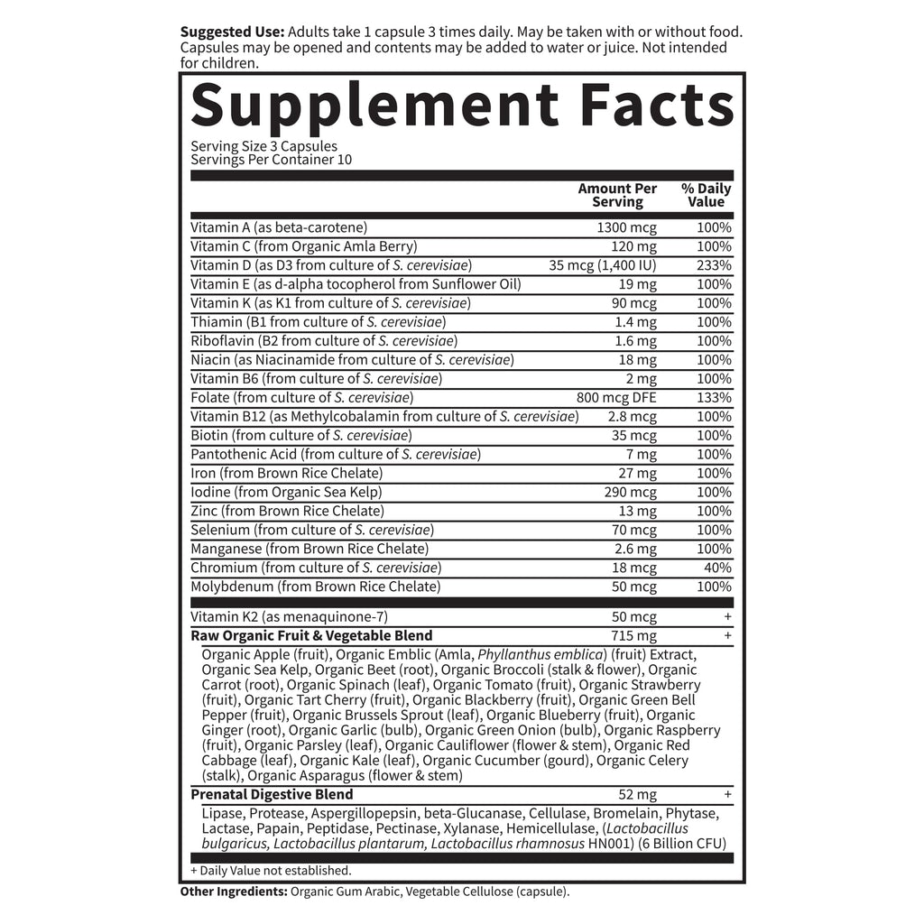 Garden of Life Vitamin Code Raw Prenatal Multivitamin for Women with Iron, Folate, Probiotics and Whole Food Nutrients - Immune and Cellular Energy Support, Non-GMO, Gluten-Free, Kosher, 30 Day Supply