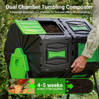 Compost Tumbler, Easy Assemble & Efficient Outdoor Compost Bin, 45 Gallon/170 Liter Large Dual Chamber Rotating Composter for Garden, Kitchen, and Yard Waste, Green Door