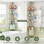 HAMITOR Corner Shower Caddy Tension Pole 4 Tier Rustproof Shampoo Organizer