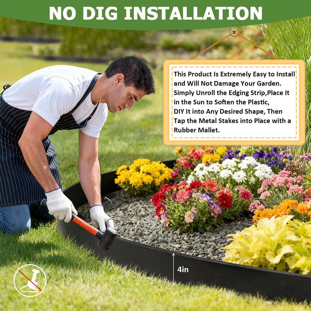 80FT Landscape Edging Border, 4 Inch Tall Plastic Garden Edging