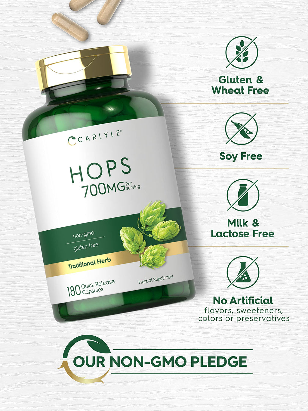 Carlyle Hops Supplement 700mg | 180 Capsules | Non-GMO & Gluten Free | Traditional Herb