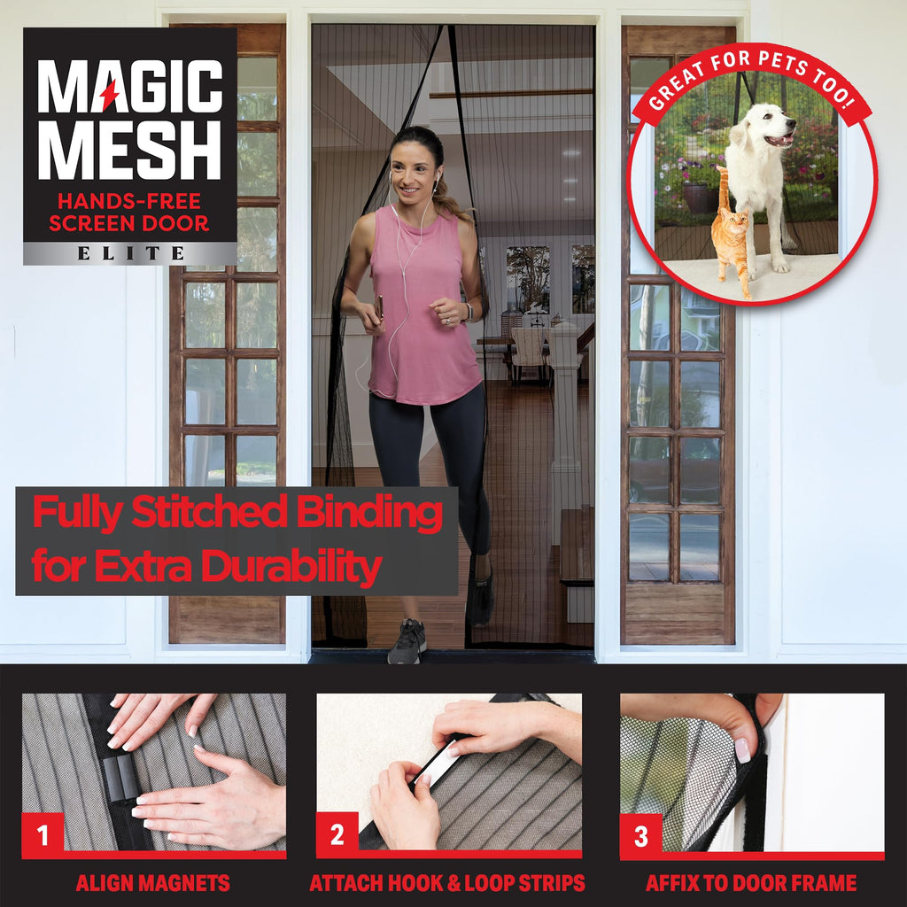 Magic Mesh Elite | Magnetic Screen Door, Heavy Duty, Magnetic Closure, Door Net, Patio Screen, Sliding Door Screen, Bug Screen for Doorways, Kid & Pet Friendly | Size 39" x 83" (Pack of 2)