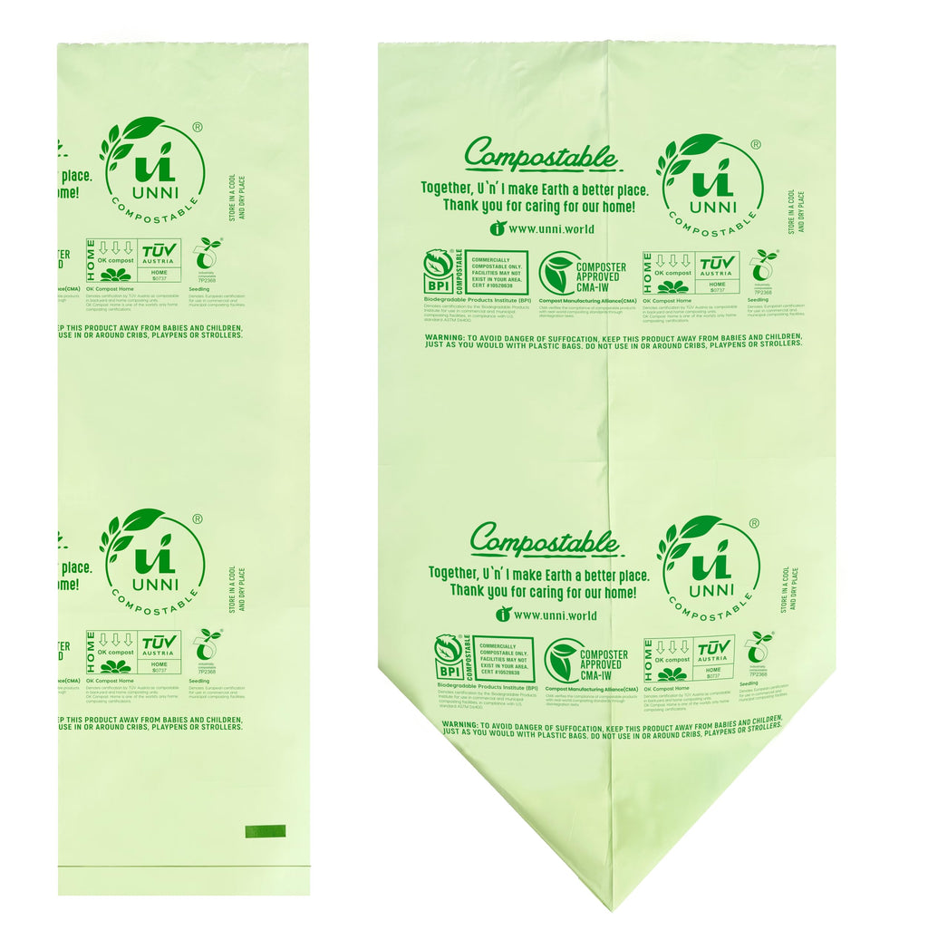 UNNI Compostable Trash Bags, 20-23 Gallon / 87 Liter, 60 Count Value Pack, Extra Thick 1.0 mil Large Bin Liners for Food Scrap, BPI, CMA & OK compost HOME Certified (Meets ASTM D6400)