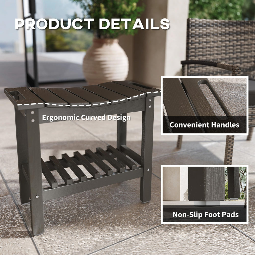 Outsunny Shower Bench for Inside Shower, HDPE Shower Stool with Handle, Storage Shelf, Non-Slip Pads, Waterproof Foot Stool for Indoor Outdoor, Dark Gray