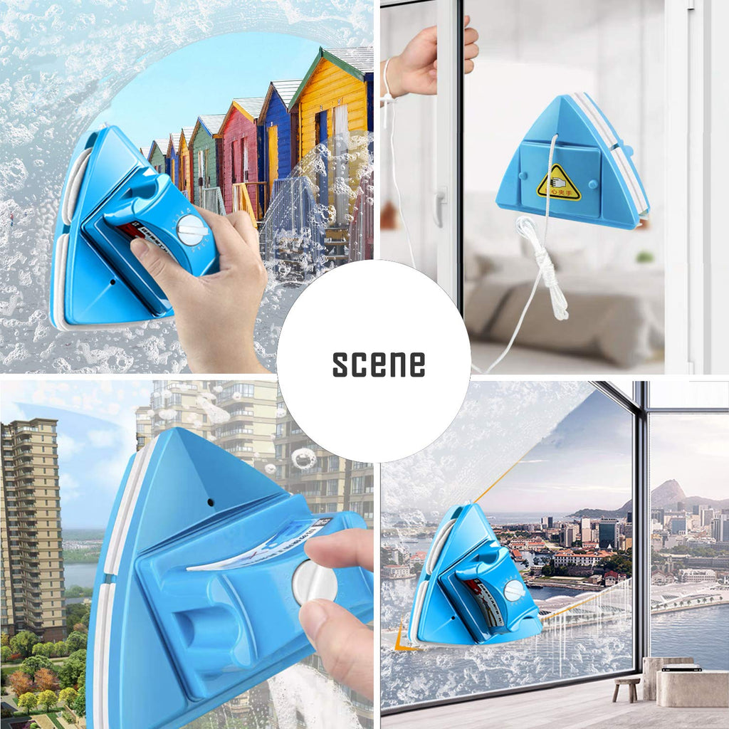 KOKITEA Double-Sided Window Cleaner Glass Wiper Magnetic Cleaning Tools, 5-Gears Adjustable Magnetic Glider Washing Brush Tools, for High-Rise Double Thick Glazed Windows Thickness 0.3"-1" (Blue)