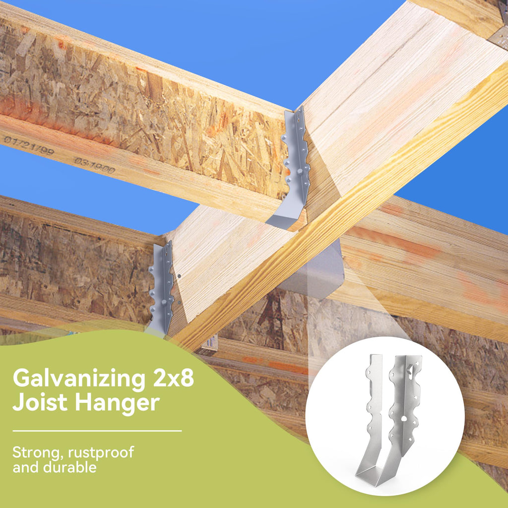 50 pcs 2x8 Joist Hanger,LU28 20 Gauge Galvanizing Face Mount Joist Hangers for Wood,Hurricane Tie for Rafter Fits Truss Connectors Rafter Hangers 2x8 Great for Floor Deck and Ceiling Joists