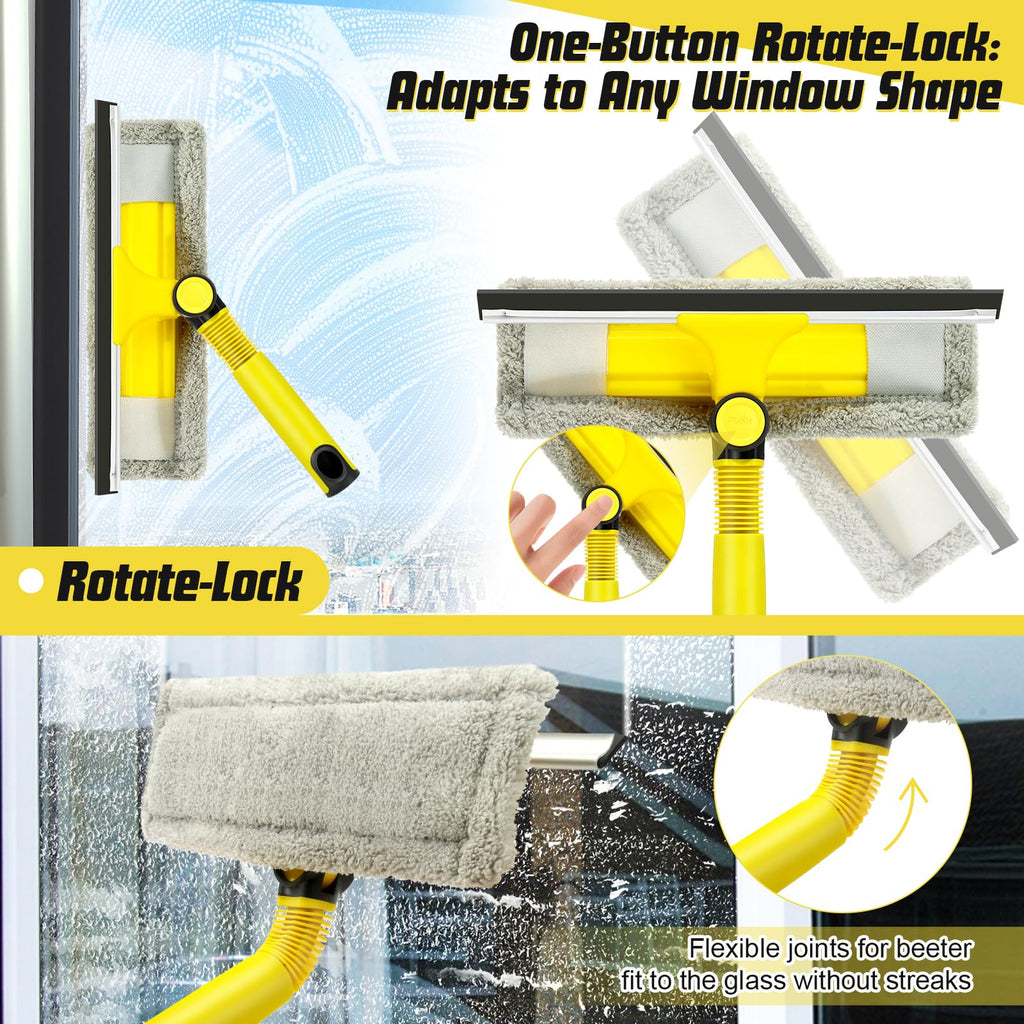 Window Squeegee with Extension Pole for Home, Professional Squeegee for Window Cleaning Tool Kit with Scrubber, 2 in 1 Rotatable Window Washing Kit for Car Glass Shower Indoor & Outdoor High Windows