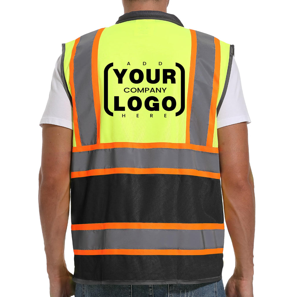 ArcRidge Reflective Safety Vest for Men and Women - High Visibility Construction Vest - Dual Tone Reflective Strips (Yellow-Black-Custom, Small)